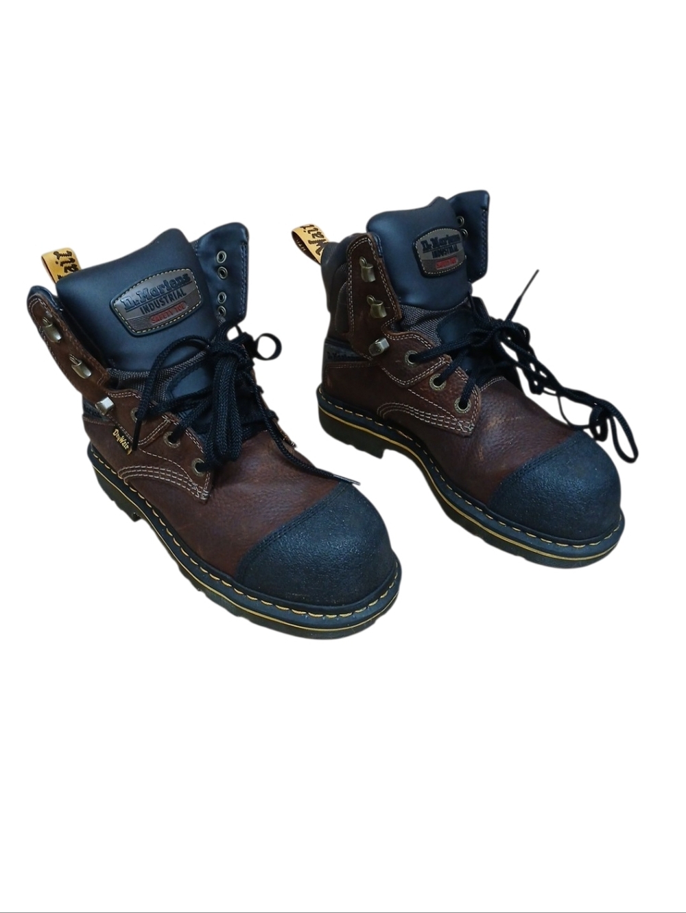 Dr. Martens Brown and Black Steel-Toe Work Boots Unisex Mens 8 Womens 9